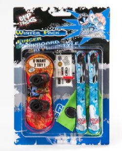 SNOWBOARD ROUGE ET SKIS BLANCS À DOIGTS (TECH DECK) (PLANCHE À NEIGE)